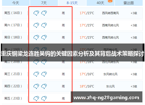 重庆铜梁龙连胜吴钩的关键因素分析及其背后战术策略探讨